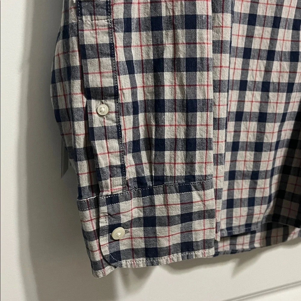 J. Crew Stretch Secret Wash Organic Cotton Poplin Plaid Shirt Sz Large